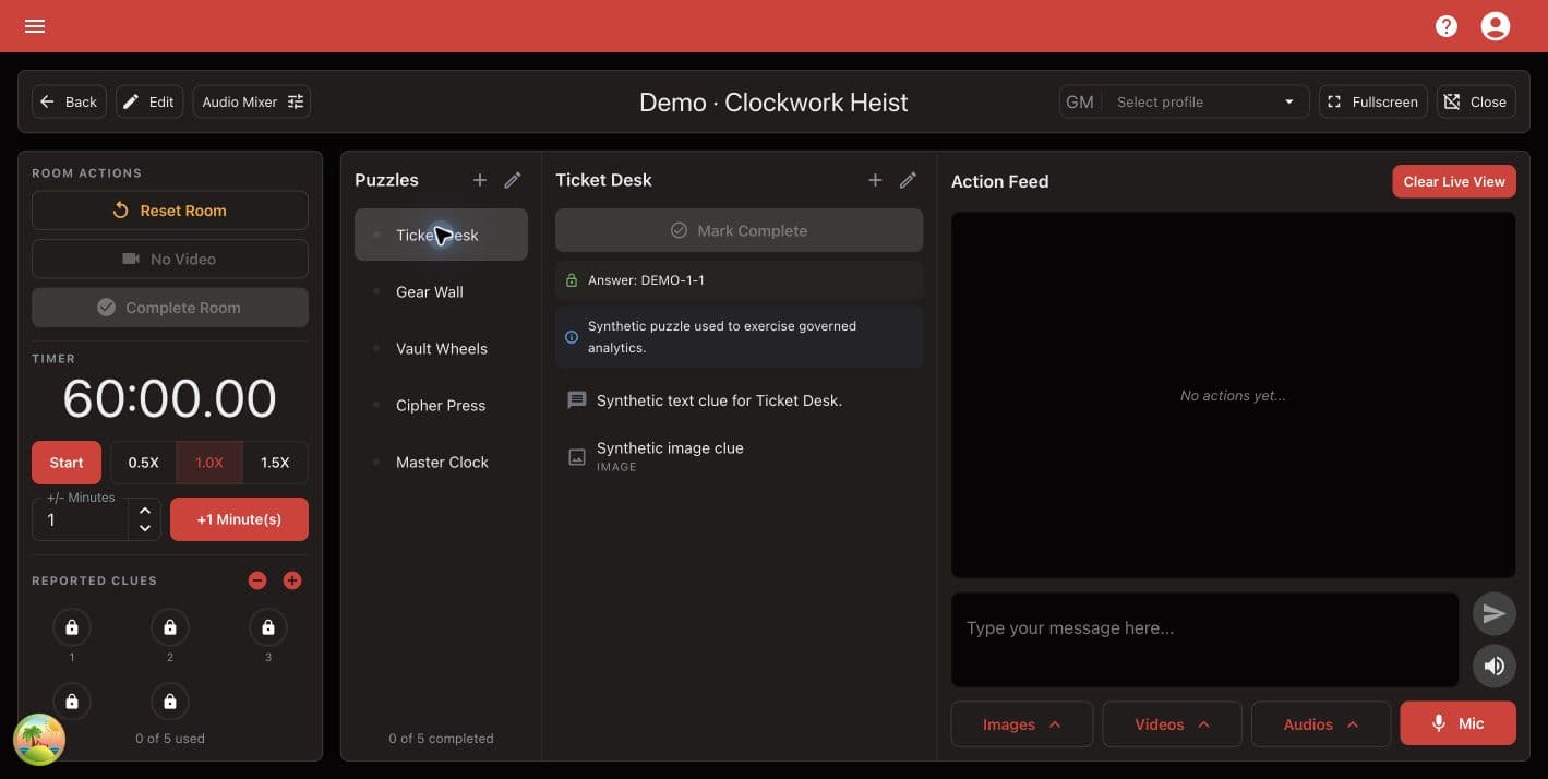 Live Game Master workspace